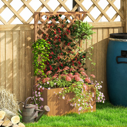 Freestanding Wooden Raised Planter with Trellis and Liner - Natural
