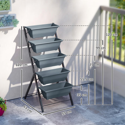 5-Tier Raised Garden Bed, Vertical Ladder Plant Stand with 5 Removable Boxes, Drainage Holes and Plugs, Indoor Outdoor Elevated Flower Herb Growing Box for Garden Patio Balcony, Grey