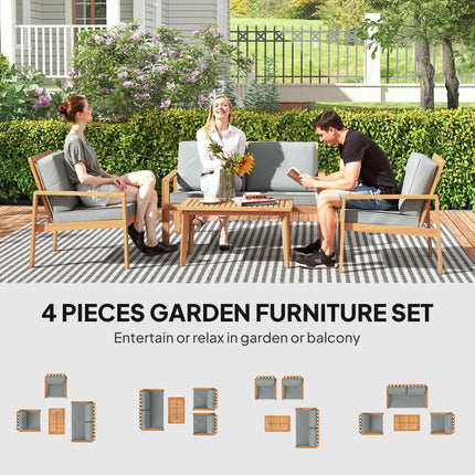 4-Piece Wooden Garden Furniture Set with Cushions - Teak