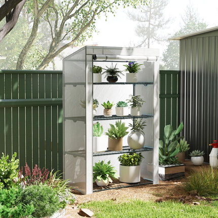 4 Tier Lean-To Mini Greenhouse with Reinforced PE Cover - Grey