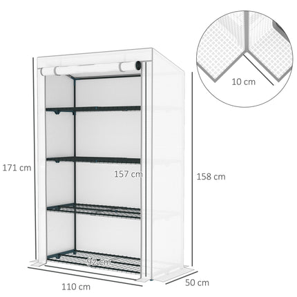 4 Tier Lean-To Mini Greenhouse with Reinforced PE Cover - Grey