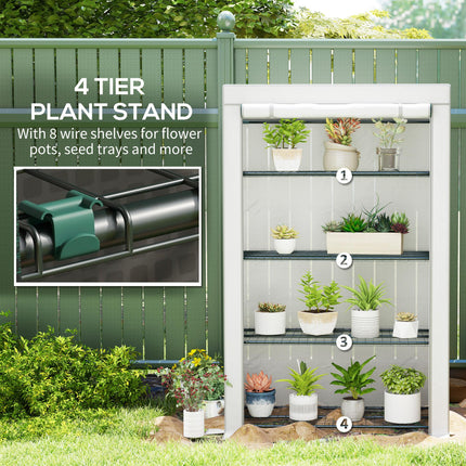 4 Tier Lean-To Mini Greenhouse with Reinforced PE Cover - Grey