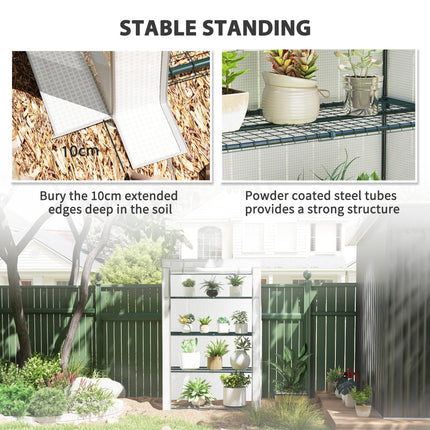 4 Tier Lean-To Mini Greenhouse with Reinforced PE Cover - Grey