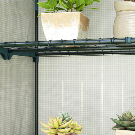 4 Tier Lean-To Mini Greenhouse with Reinforced PE Cover - Grey