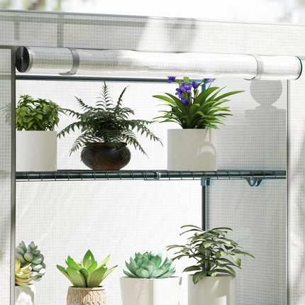 4 Tier Lean-To Mini Greenhouse with Reinforced PE Cover - Grey