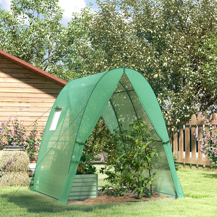 Polytunnel Greenhouse with Sandbags, Walk-In Tunnel Green House with 2 Doors and Screen Windows, 1.8 x 1.8 x 2m, Green