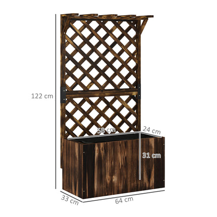Wooden Raised Garden Bed with Trellis and Liner - Carbonised
