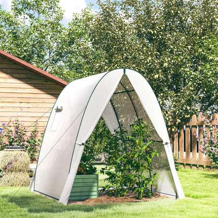 Polytunnel Greenhouse with Sandbags, Walk-In Tunnel Green House with 2 Doors and Screen Windows, 1.8 x 1.8 x 2m, White
