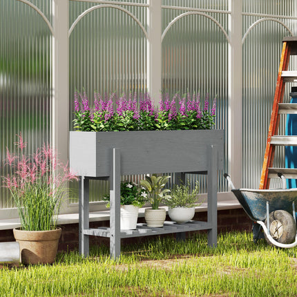 Two Tier Wooden Raised Planter with Drainage Holes - Grey