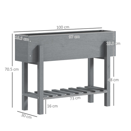 Two Tier Wooden Raised Planter with Drainage Holes - Grey