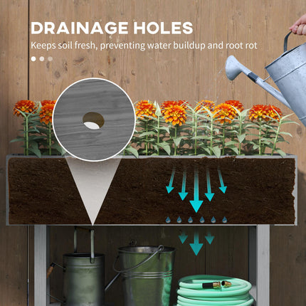 Two Tier Wooden Raised Planter with Drainage Holes - Grey
