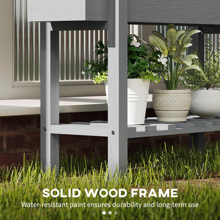 Two Tier Wooden Raised Planter with Drainage Holes - Grey