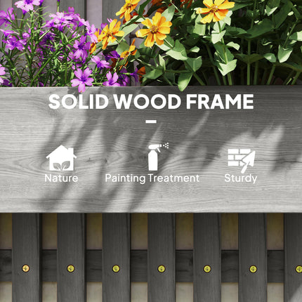 Set of 3 Wooden Wall-Mounted Garden Planters with Trellis - Grey