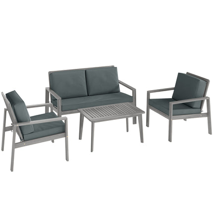 4-Piece Wooden Garden Furniture Set with Cushions - Light Grey