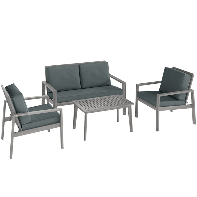 4-Piece Wooden Garden Furniture Set with Cushions - Light Grey