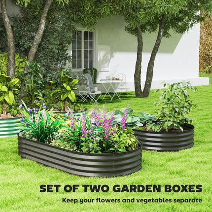 Set of 2 Galvanised Steel Raised Planters with Open Bottom - Dark Grey