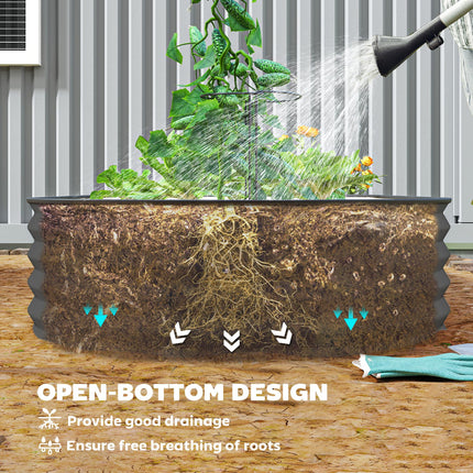 Set of 2 Galvanised Steel Raised Planters with Open Bottom - Dark Grey