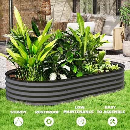 Set of 2 Galvanised Steel Raised Planters with Open Bottom - Dark Grey