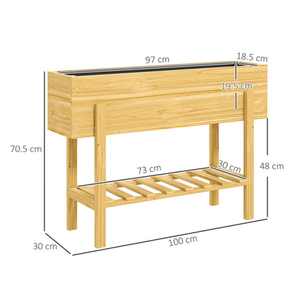 Wooden Raised Garden Bed with Drainage Holes and Storage Shelf - Natural Finish