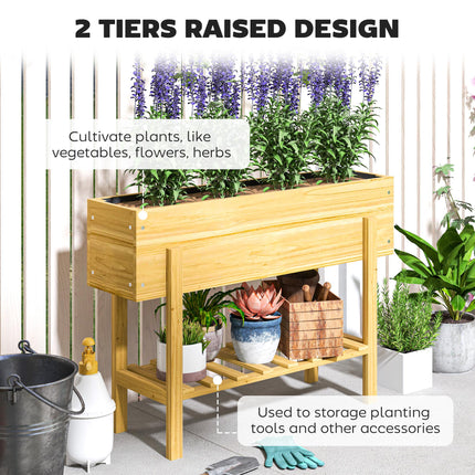 Wooden Raised Garden Bed with Drainage Holes and Storage Shelf - Natural Finish