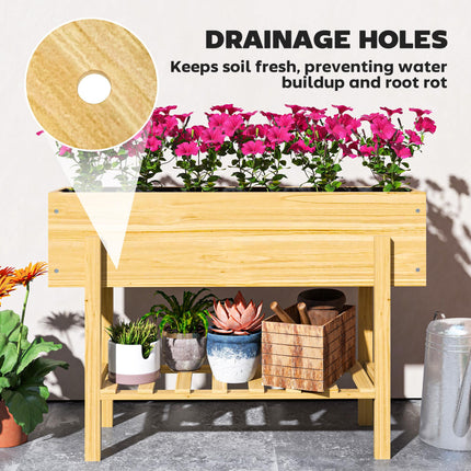 Wooden Raised Garden Bed with Drainage Holes and Storage Shelf - Natural Finish