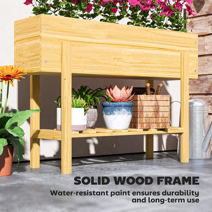 Wooden Raised Garden Bed with Drainage Holes and Storage Shelf - Natural Finish