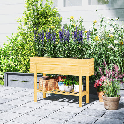 Wooden Raised Garden Bed with Drainage Holes and Storage Shelf - Natural Finish