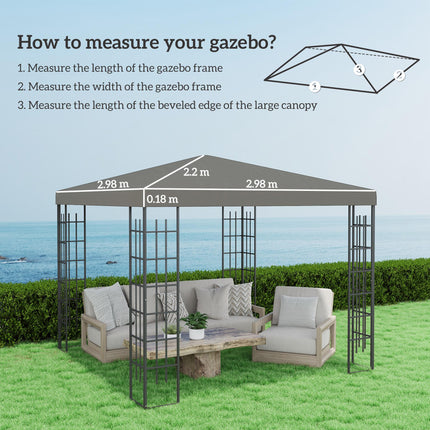 3 x 3m Gazebo Replacement Canopy Top 3 Piece - Grey