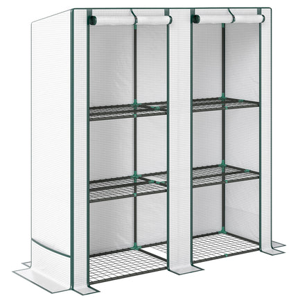 Three Tier Mini Greenhouse with Zipped Door and Shelves - White