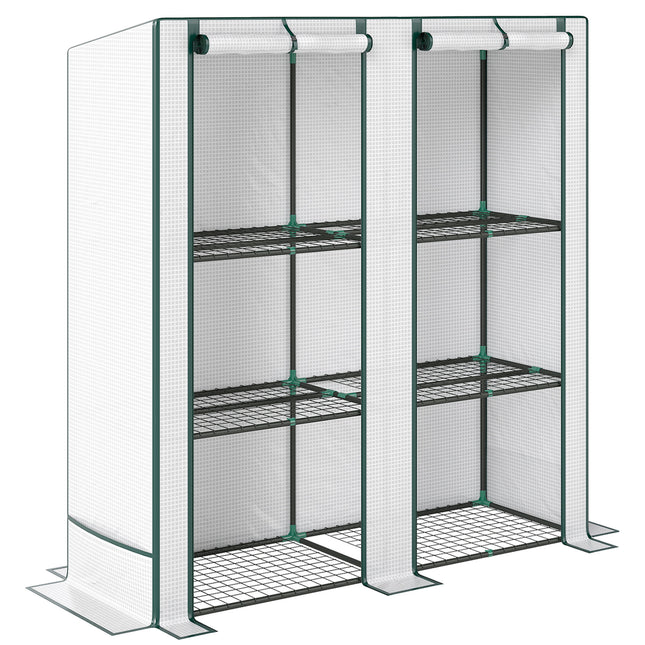 Three Tier Mini Greenhouse with Zipped Door and Shelves - White