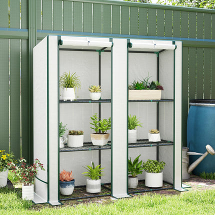 Three Tier Mini Greenhouse with Zipped Door and Shelves - White