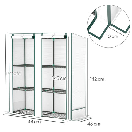 Three Tier Mini Greenhouse with Zipped Door and Shelves - White