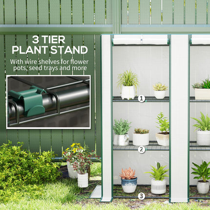 Three Tier Mini Greenhouse with Zipped Door and Shelves - White