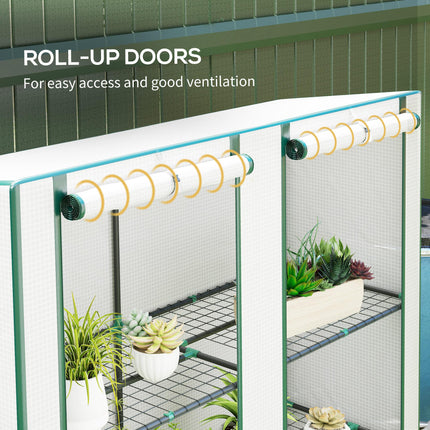 Three Tier Mini Greenhouse with Zipped Door and Shelves - White