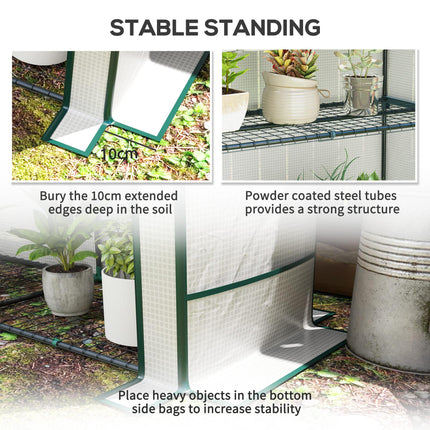 Three Tier Mini Greenhouse with Zipped Door and Shelves - White