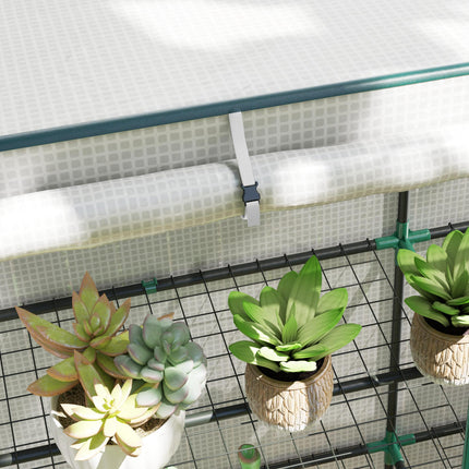 Three Tier Mini Greenhouse with Zipped Door and Shelves - White