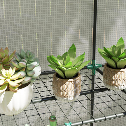Three Tier Mini Greenhouse with Zipped Door and Shelves - White