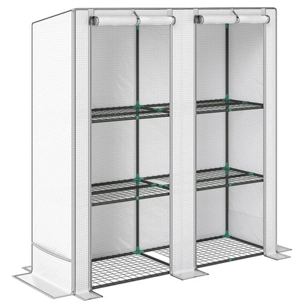 Three-Tier Mini Greenhouse with Zipped Door and Weatherproof Cover - White