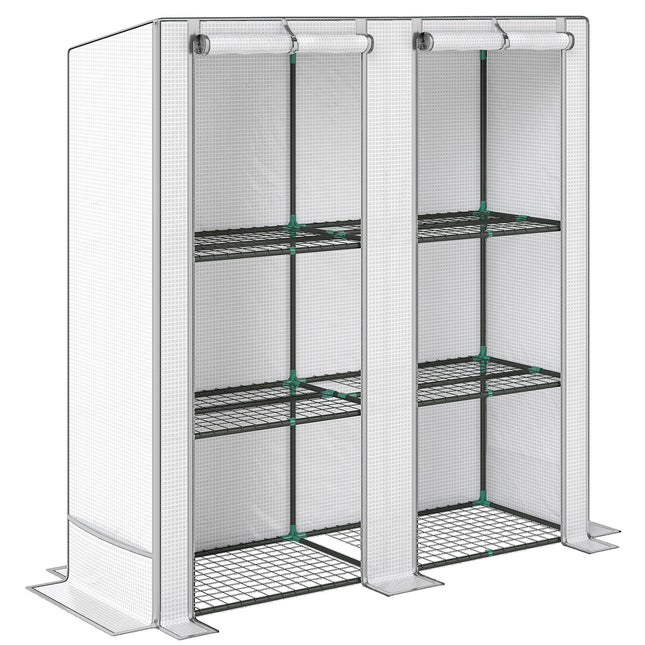 Three-Tier Mini Greenhouse with Zipped Door and Weatherproof Cover - White