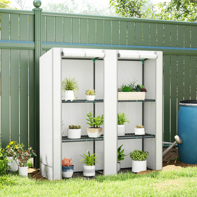 Three-Tier Mini Greenhouse with Zipped Door and Weatherproof Cover - White