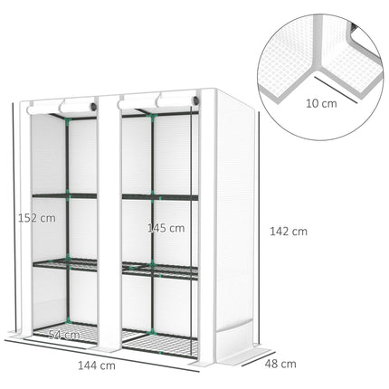 Three-Tier Mini Greenhouse with Zipped Door and Weatherproof Cover - White