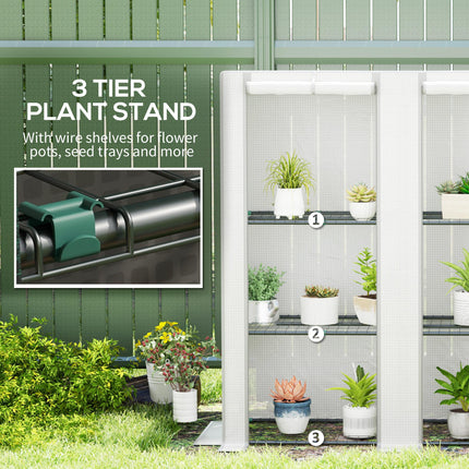 Three-Tier Mini Greenhouse with Zipped Door and Weatherproof Cover - White