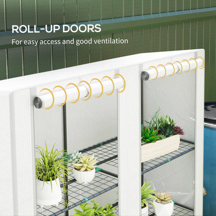 Three-Tier Mini Greenhouse with Zipped Door and Weatherproof Cover - White