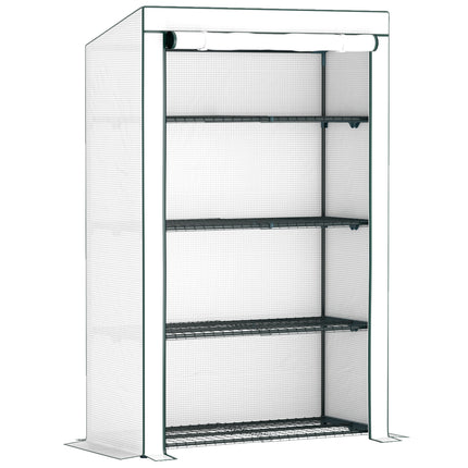 4 Tier Lean-To Mini Greenhouse with Reinforced PE Cover - Green