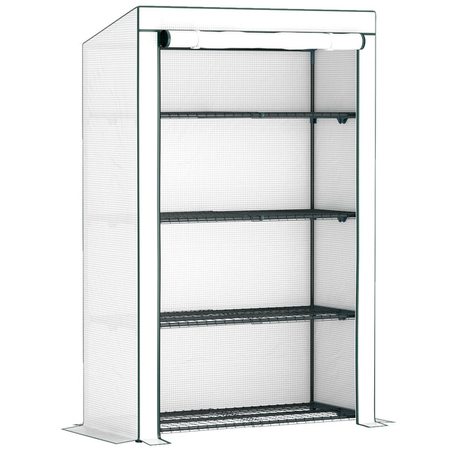 4 Tier Lean-To Mini Greenhouse with Reinforced PE Cover - Green