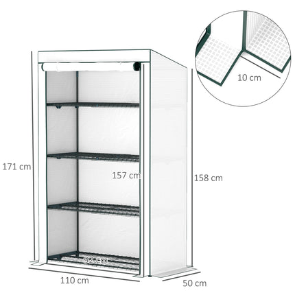 4 Tier Lean-To Mini Greenhouse with Reinforced PE Cover - Green