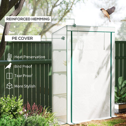 4 Tier Lean-To Mini Greenhouse with Reinforced PE Cover - Green