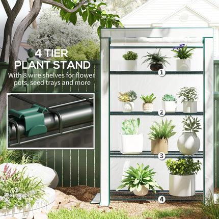 4 Tier Lean-To Mini Greenhouse with Reinforced PE Cover - Green