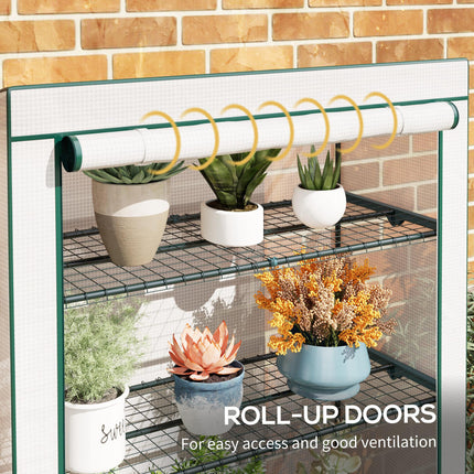 4 Tier Lean-To Mini Greenhouse with Reinforced PE Cover - Green