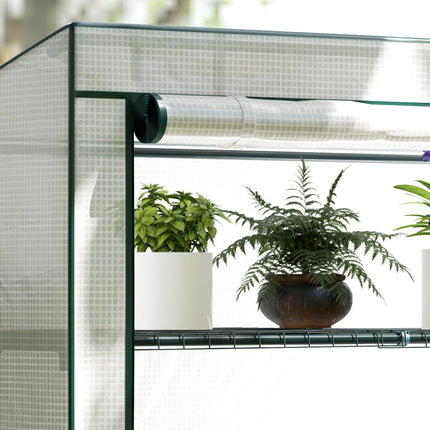 4 Tier Lean-To Mini Greenhouse with Reinforced PE Cover - Green